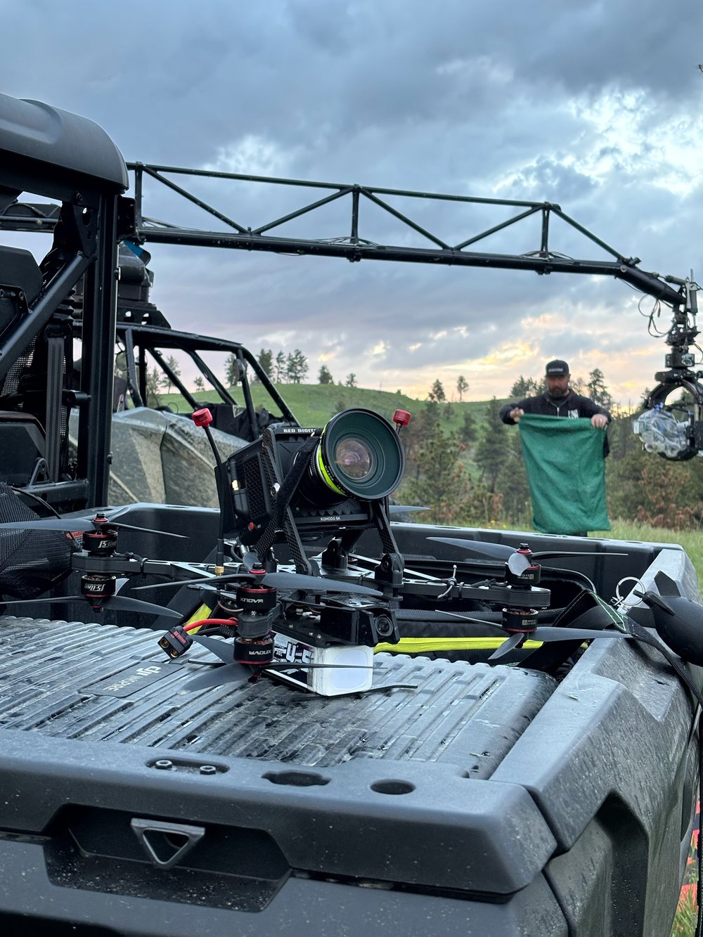 Drone staged on a truck on set